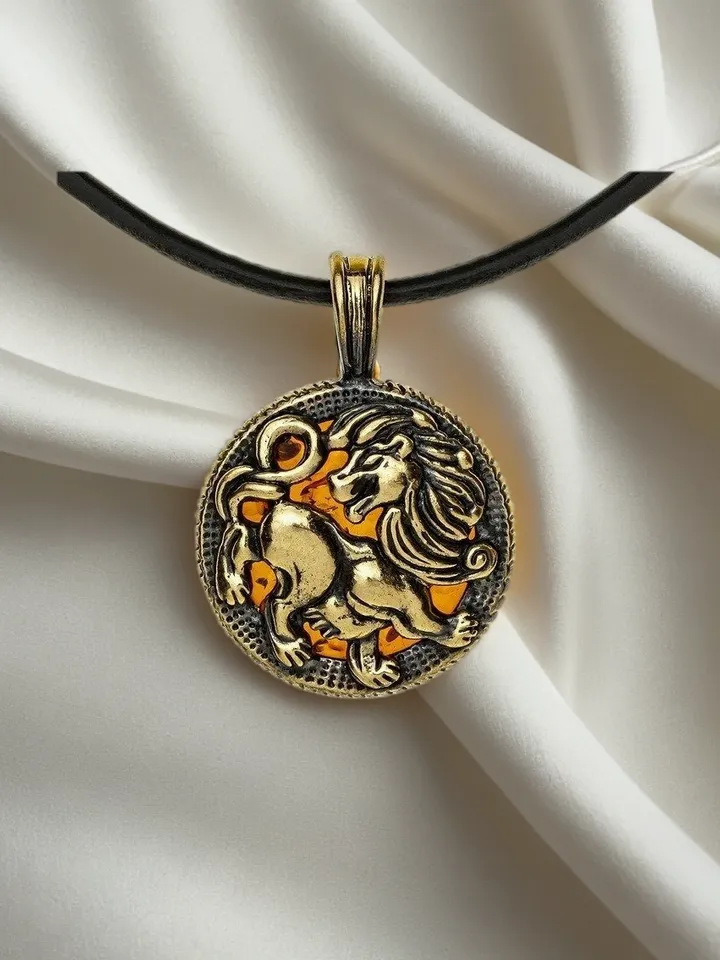 Lion necklace Lion jewelry Leo gifts necklace Amber jewelry Lion pendant leo zodiac Amulet necklace