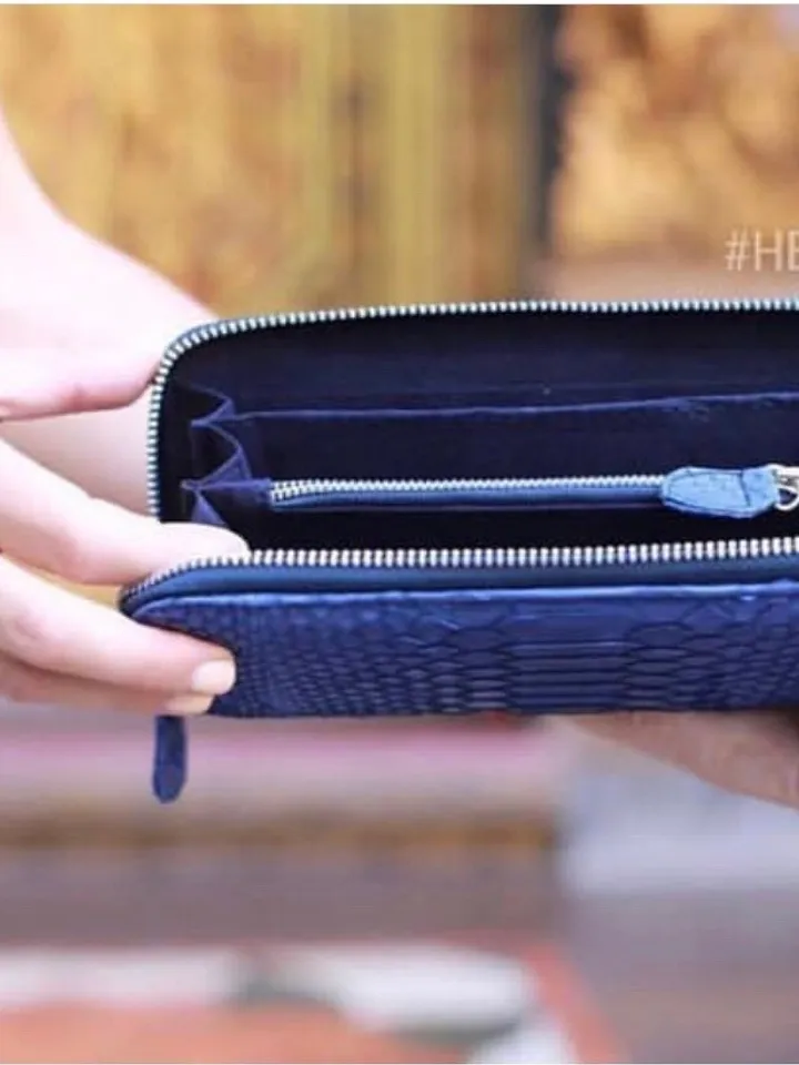 Genuine python skin wallet blue classical, woman wallet men wallet, unisex blue wallet leather pythonskin,design wallet handmade blue python