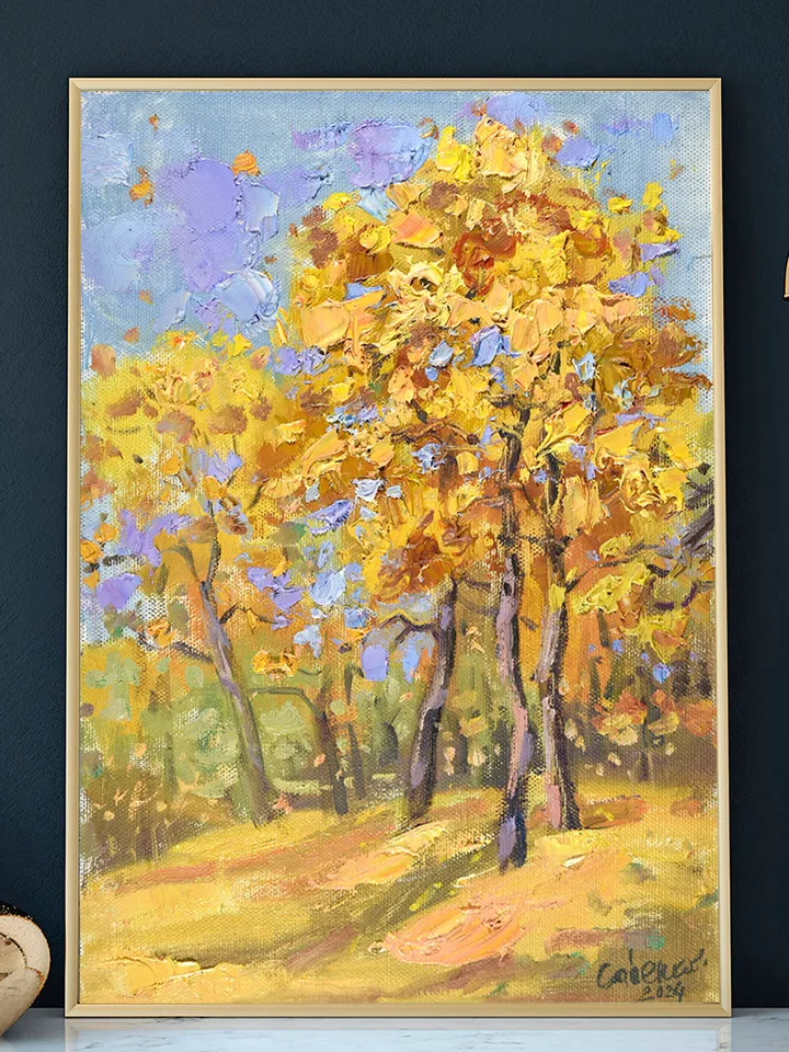 Autumn Painting Maples Trees Landscape Park Impressionism Art