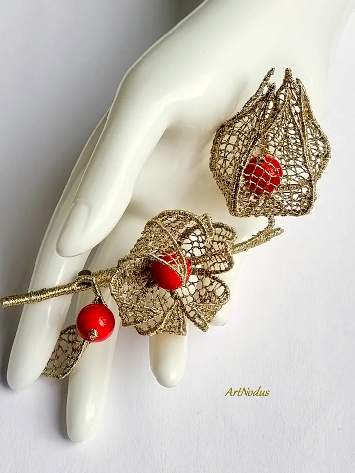 Golden Lace Physalis Brooch