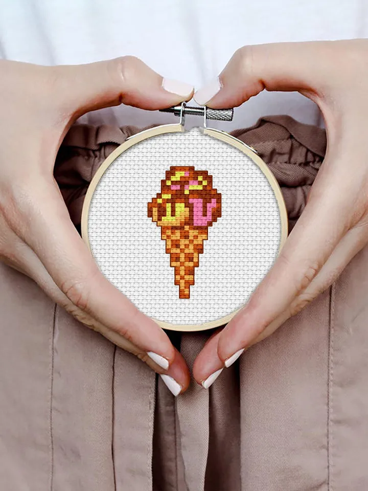 Ice cream small cross stitch pattern PDF Mini cross stitch chart, Minimalistic food cross stitch Instant download PDF, Kitchen decor #F9
