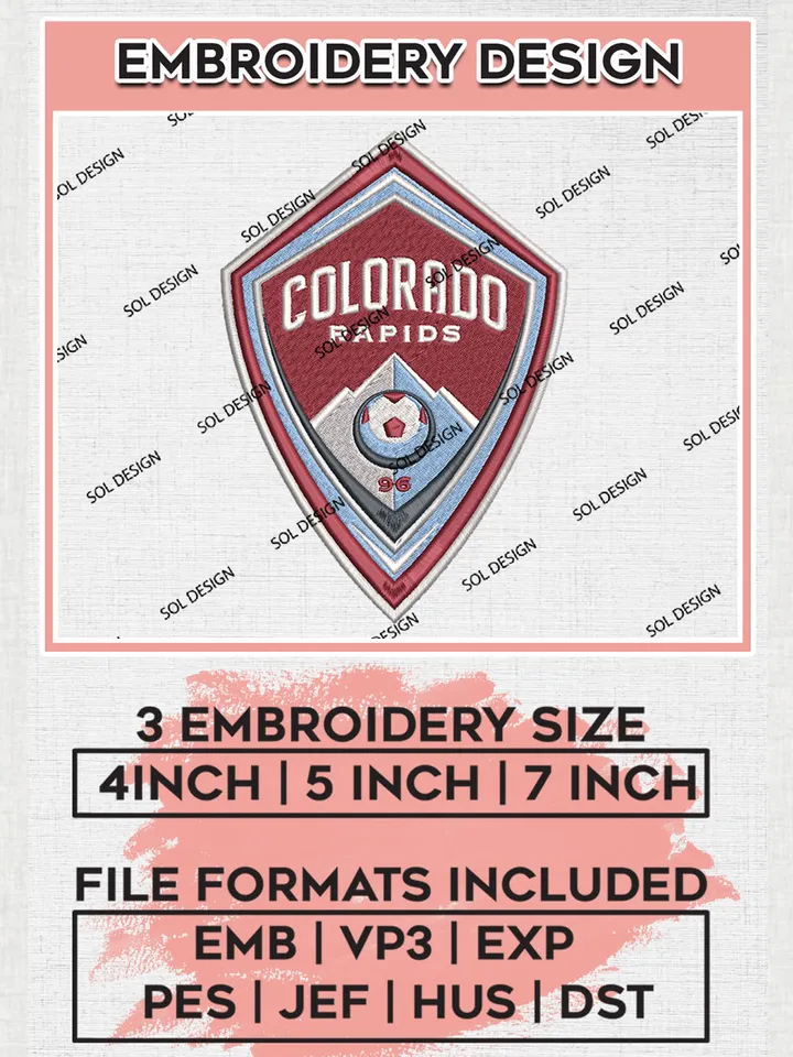 Colorado Rapids Logo Embroidery Designs, MLS Embroidery files, Colorado Rapids MLS Teams, Football, Digital Download