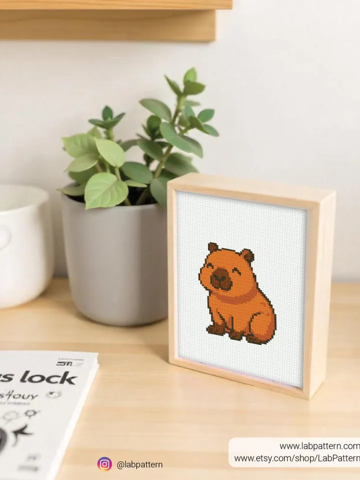 Mini cute Capybara Cross stitch pattern, contemporary animal, beginner counted, modern chart, gift DIY, embroidery, instant PDF, digital PDF