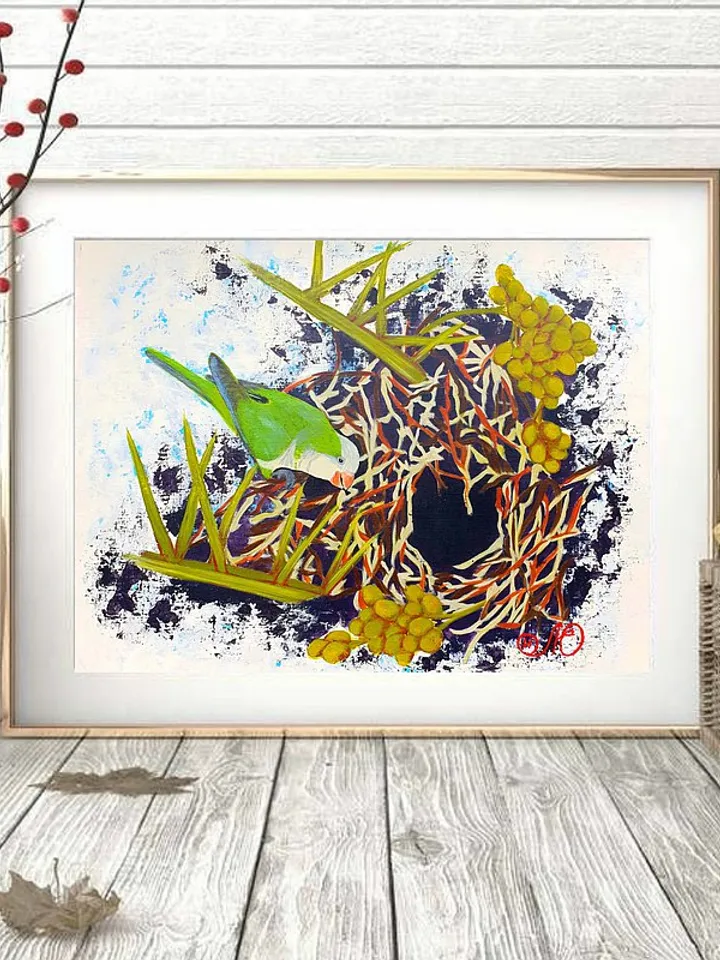 Parrot Painting Bird Nest Original Art Bird Wall Art Animal Acrylic Painting