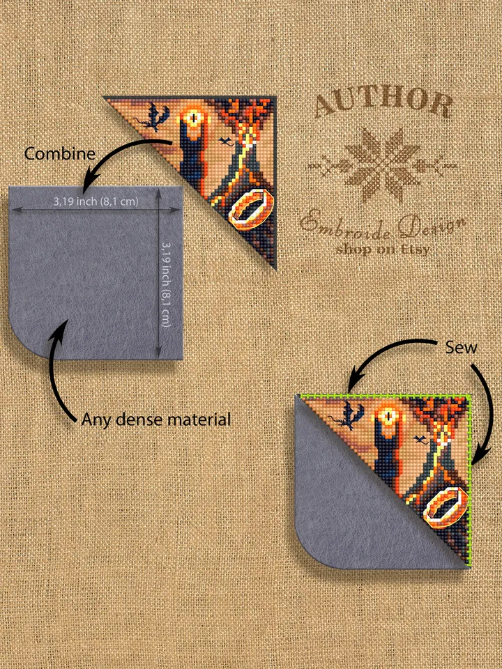Fantasy Bookmark Mordor Cross Stitch Pattern PDF Download Magic Bookmark in Digital PDF Format, Cross Stitch Based on the Movie "Lord of the Rings" Dark Tower Mordor Magical World #B132