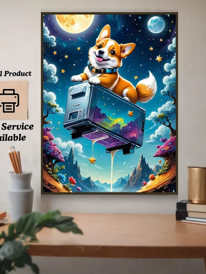 Digital painting Corgi dog adventure for Children's room