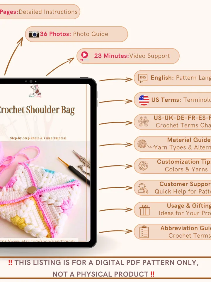 Pastel Flower Crochet Envelope Bag PDF Pattern โ DIY Soft Texture Crossbody Pouch Tutorial โ Colorful Yarn Purse Design