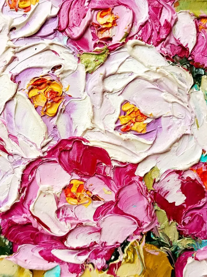 Peony Painting Impasto Original Art Pink Floral Wall Art Flowers Small Oil Painting by ArtProkopaloSv