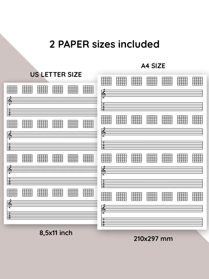Set of guitar music sheet. Printable guitar tab paper. Blank guitar tab printable. Guitar tablature paper.