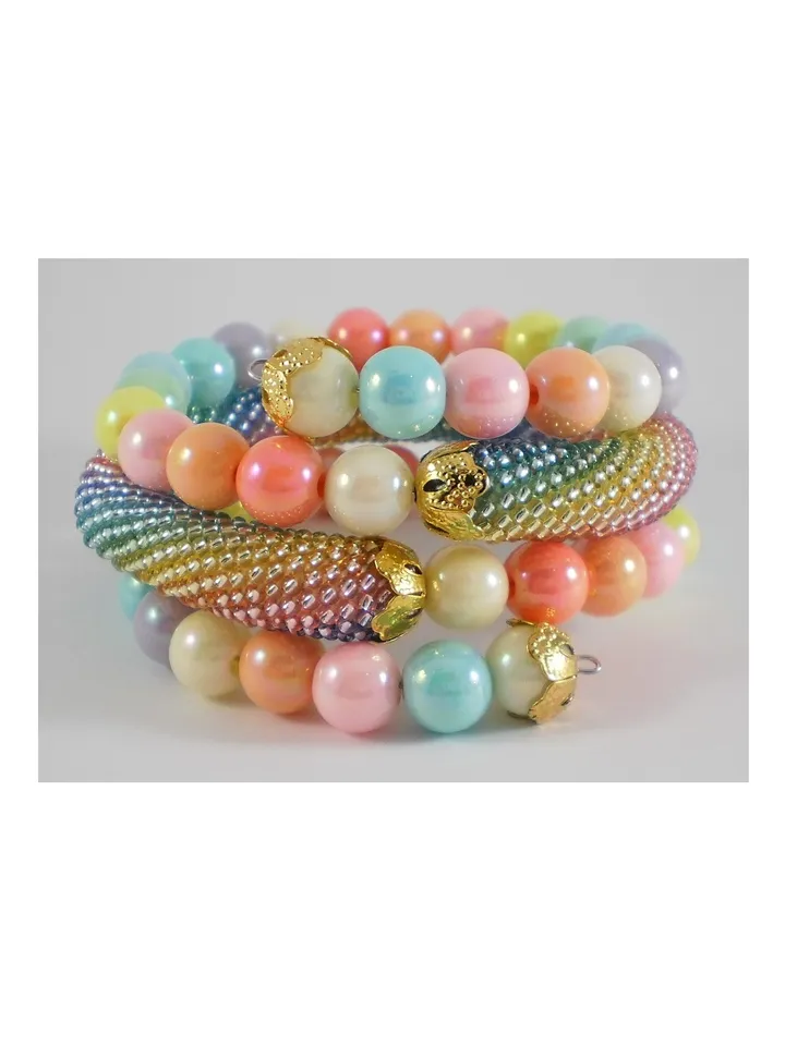 Tutorial wire wrapped bracelet, pattern of a "Victory" bracelet with memory wire, Beaded rope, Double bead crochet, PDF