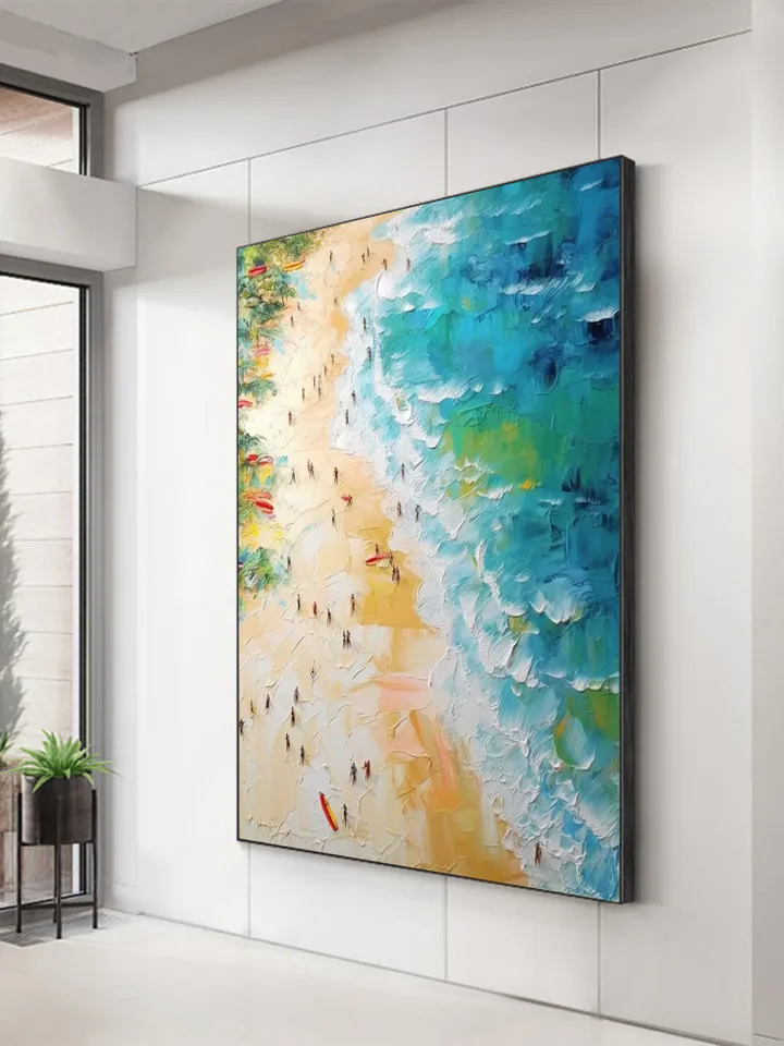 Original Beach Painting On Canvas, Summer Seaside Oil Painting, Golden Beach Art, Office Living Room Wall Art, Large Wall Art, Home Decor
