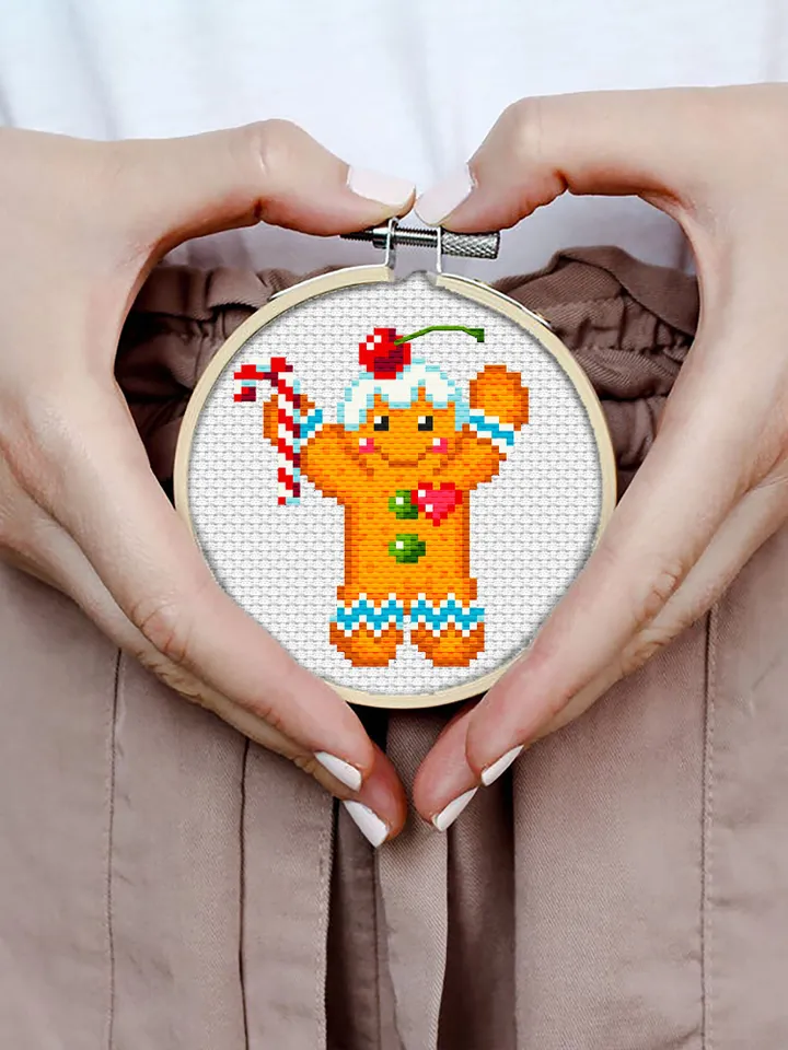 Small Christmas cross stitch pattern download PDF Funny gingerbread man cross stitch Christmas pattern digital Winter holiday embroidery #N8