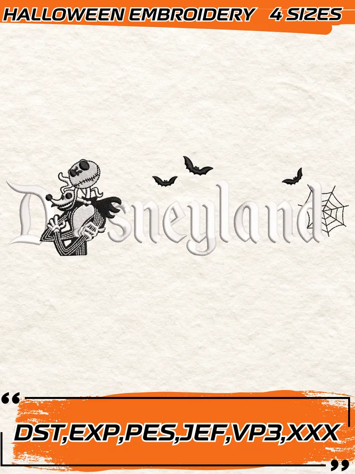 Disneyland Jack Skellington Halloween Embroidery Design,Halloween Cartoon Embroidery Design,4 Sizes, Digital Download