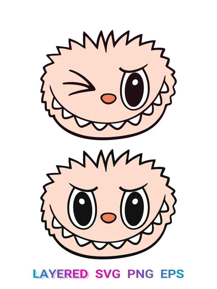 Labubu 👹 Face PNG, Pop Mart SVG Duo, Cute Monster Clipart