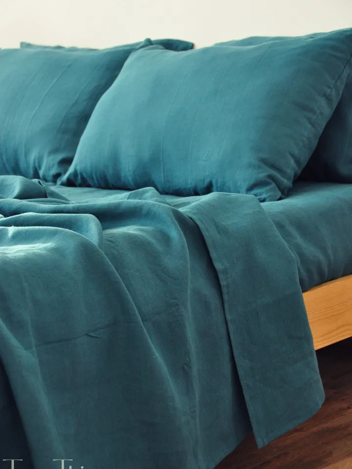 Teal linen flat sheet / 1 Flat sheet / Softened linen sheet / Stonewashed linen / Linen bedsheet / Blue-green linen sheet / Farmhouse decor