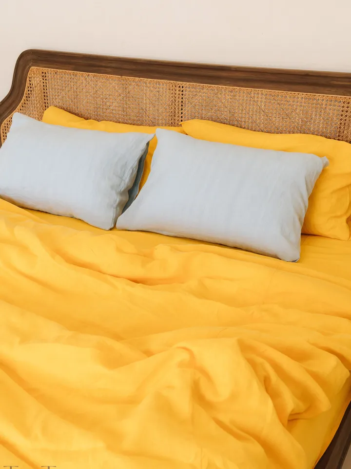 Bright yellow linen bedding set / 1 Duvet cover + 2 Pillowcases / Softened linen bedding / Comforter cover set / Quilt cover set