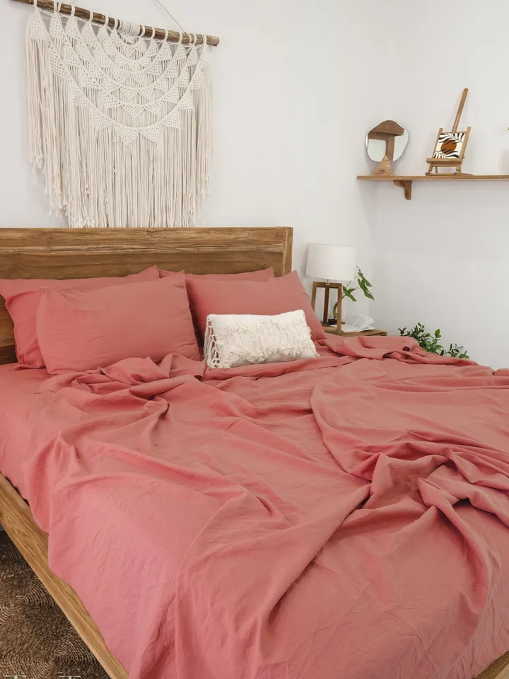 Rust pink linen fitted sheet / 1 Fitted sheet / Softened linen sheet / Stonewashed linen / Linen bedsheet / Pink fitted sheet / washed linen