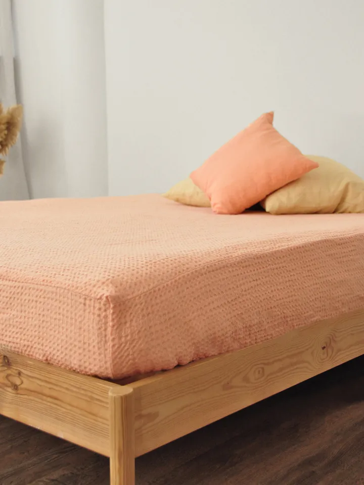 Peach waffle linen fitted sheet / 1 waffle fitted sheet / Softened linen sheet / Stonewashed linen / Linen bedsheet /