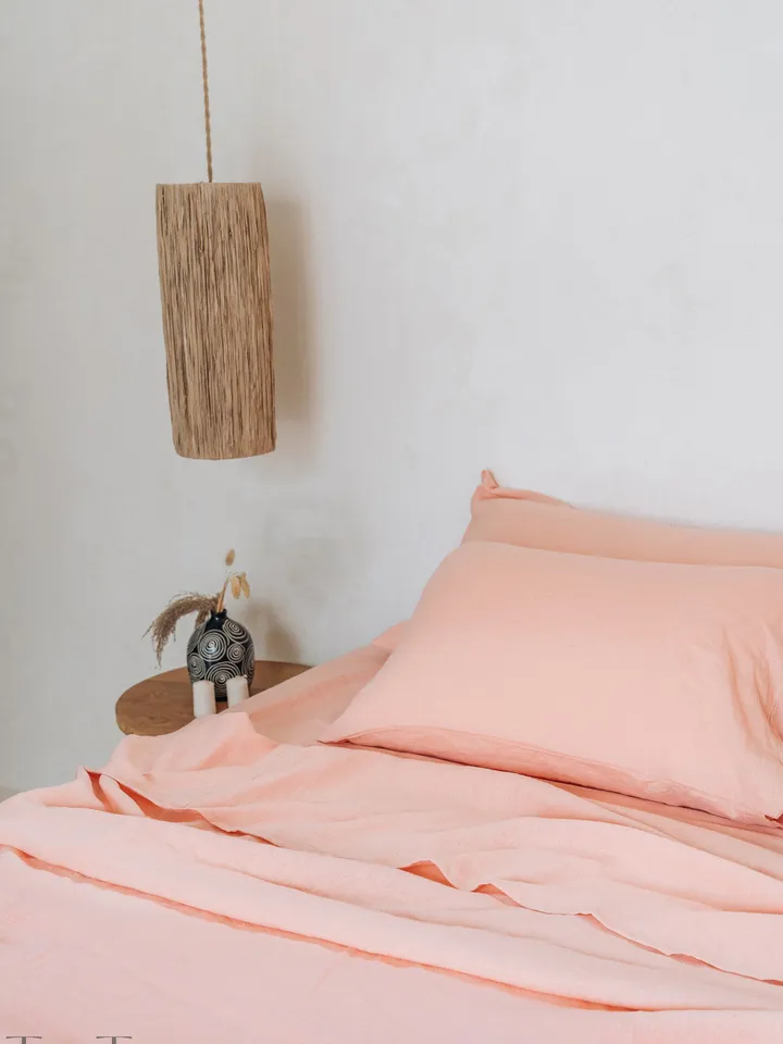 Peach linen flat sheet / 1 Flat sheet / Softened linen sheet / Stonewashed linen / Linen bedsheet / Farmhouse decor