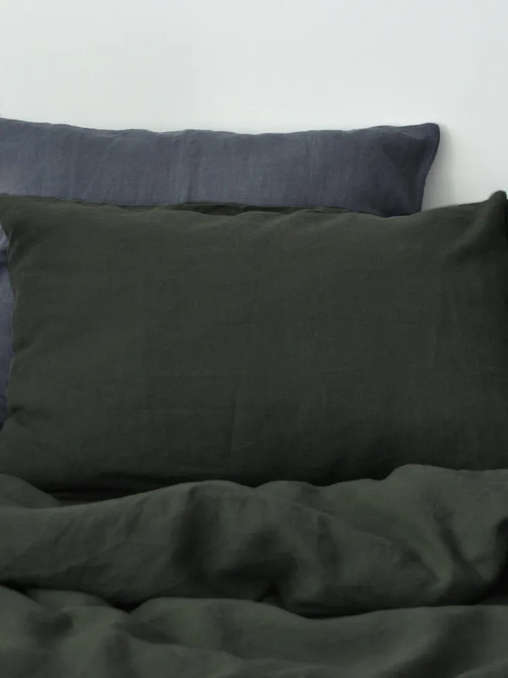 Charcoal green linen bedding set / 1 Duvet cover + 2 Pillowcases / Softened linen bedding / Comforte cover set / Quilt cover set