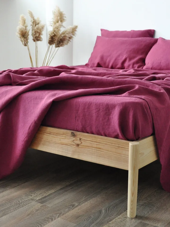 Raspberry linen fitted sheet / 1 Fitted sheet / Softened linen sheet / Linen bedsheet / Red fitted sheet washed linen