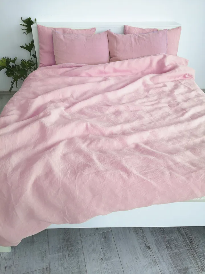 Sakura pink linen duvet cover / 1 duvet cover / Softened linen / Pink comforter cover / Rose quilt cover / Coconut buttons / Ribbon ties