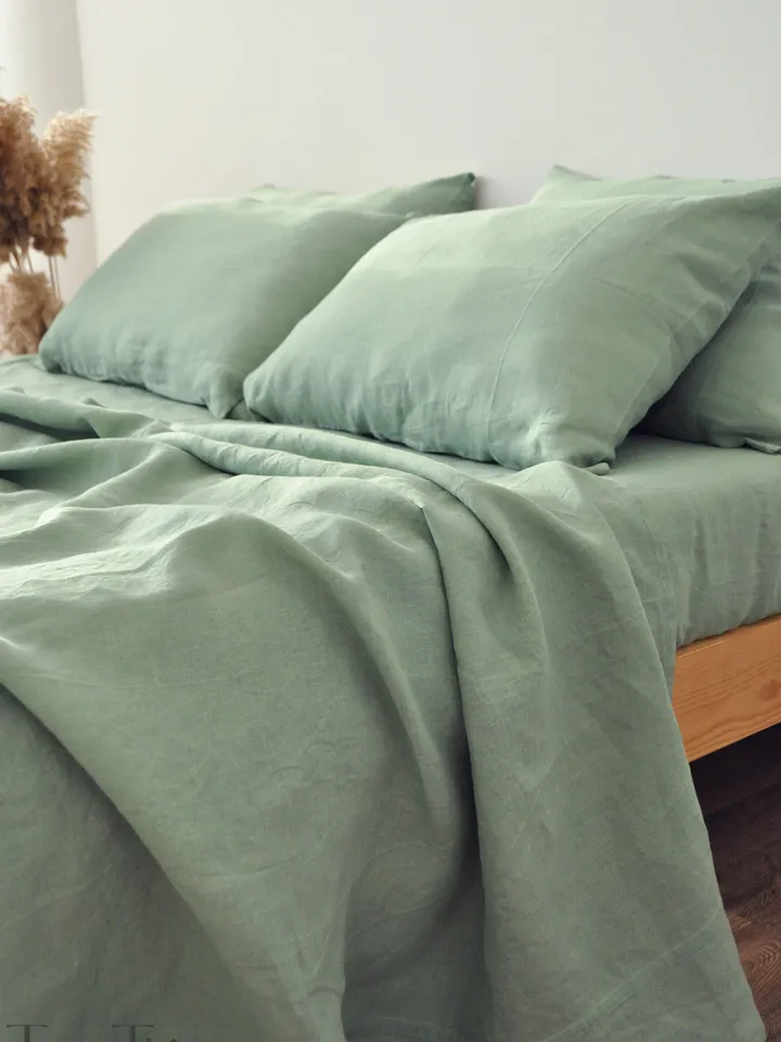 Sage green linen flat sheet / 1 Flat sheet / Softened linen sheet / Stonewashed linen / Green linen bedsheet / Farmhouse decor
