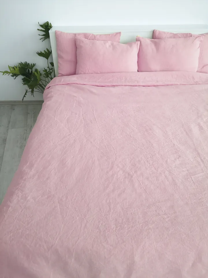 Sakura pink linen duvet cover / 1 duvet cover / Softened linen / Pink comforter cover / Rose quilt cover / Coconut buttons / Ribbon ties