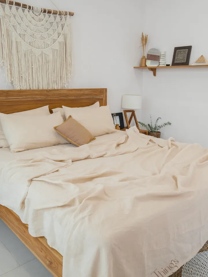Beige linen fitted sheet / 1 Fitted sheet / Softened linen sheet / Stonewashed linen / Linen bedsheet / Farmhouse decor