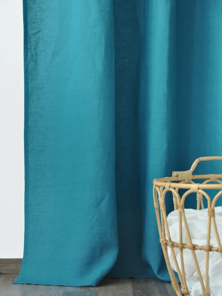 Sea wave regular and blackout linen curtains / 2 panels / Unlined, Cotton, Blackout lining / Medium weight linen / Custom size