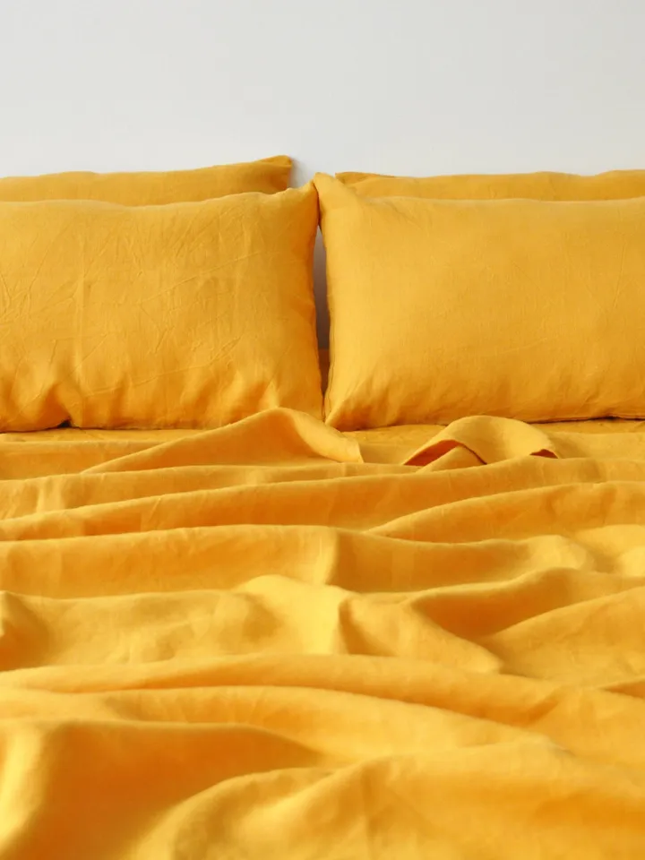 READY TO SHIP / Turmeric linen fitted sheet / 1 Fitted sheet / Softened linen sheet / Stonewashed linen / Orange fitted sheet washed linen