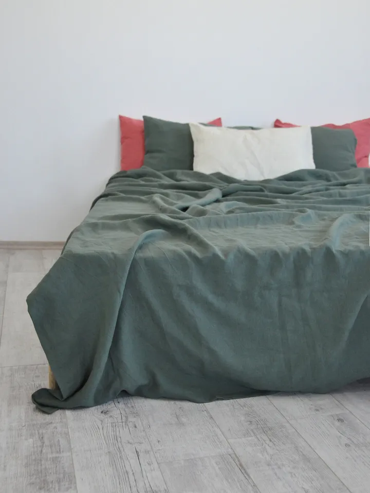 Pine green linen fitted sheet / 1 Fitted sheet / Softened linen sheet / Stonewashed linen / Linen bedsheet / Deep pocket