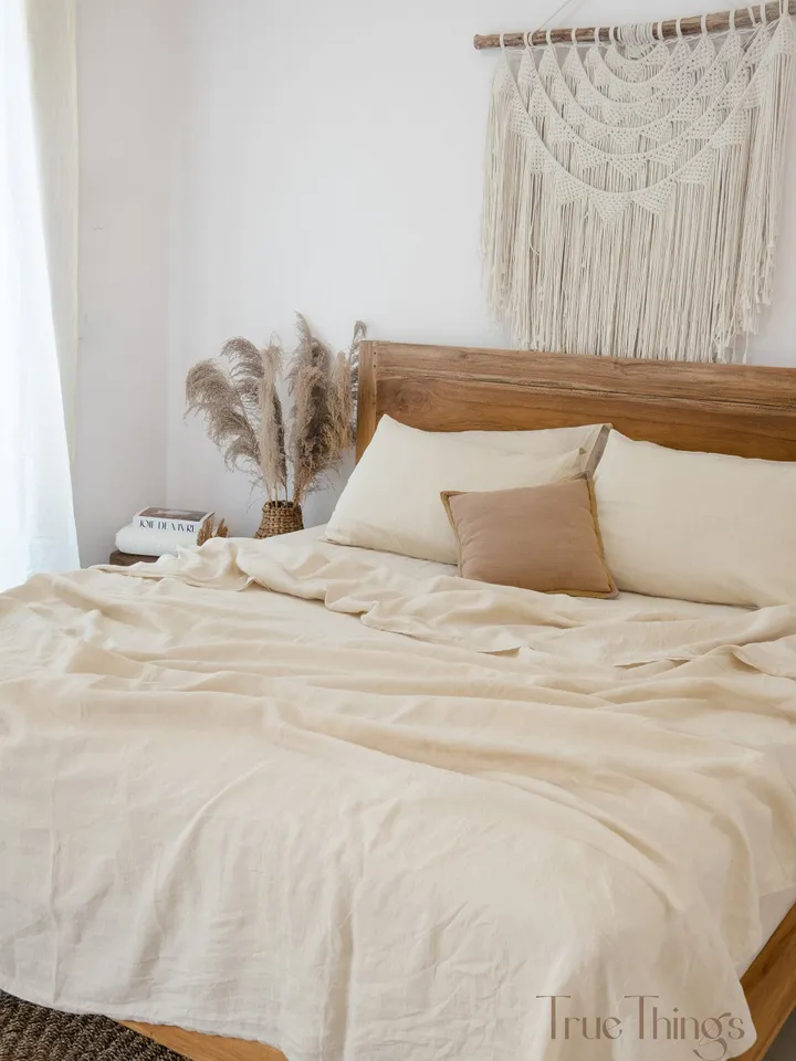 Beige linen fitted sheet / 1 Fitted sheet / Softened linen sheet / Stonewashed linen / Linen bedsheet / Farmhouse decor