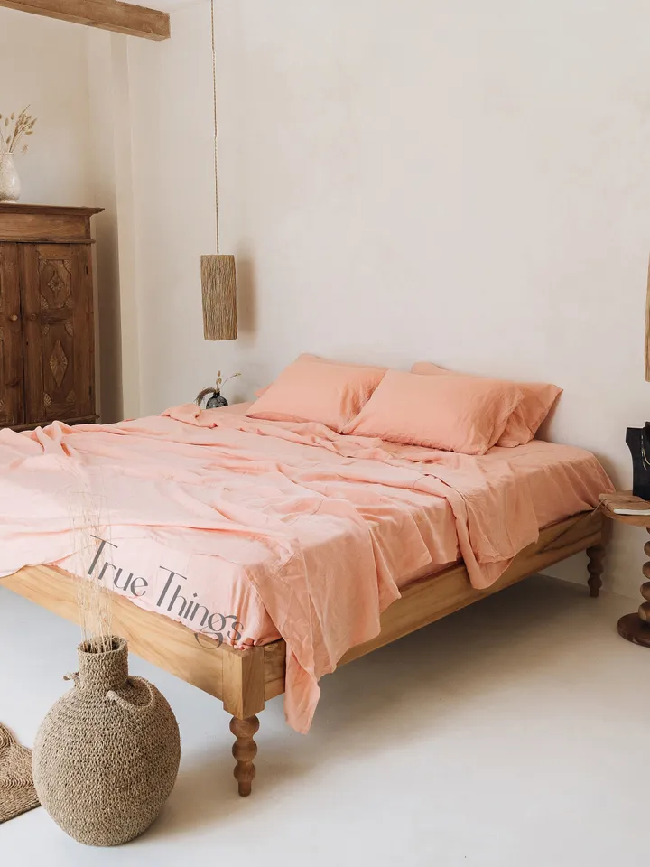 Peach linen flat sheet / 1 Flat sheet / Softened linen sheet / Stonewashed linen / Linen bedsheet / Farmhouse decor