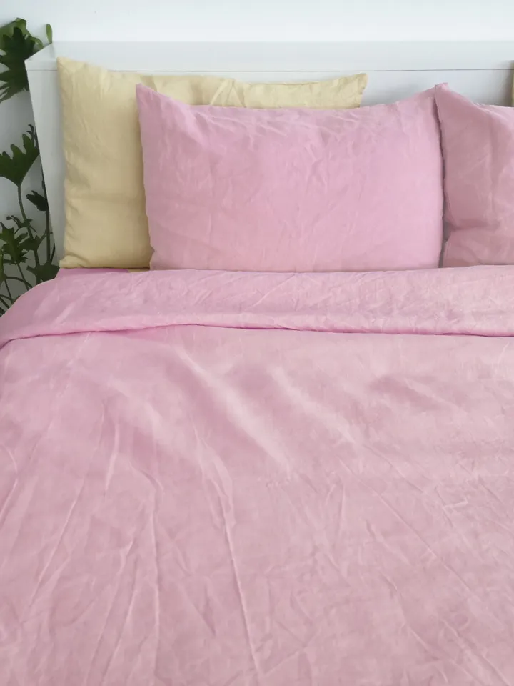 Sakura pink linen duvet cover / 1 duvet cover / Softened linen / Pink comforter cover / Rose quilt cover / Coconut buttons / Ribbon ties
