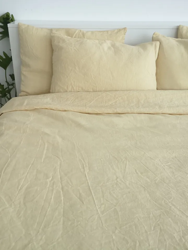Pastel yellow linen sheet set / 1 flat sheet + 1 fitted sheet + 2 pillowcases / Softened linen bedding / Stonewashed / Yellow bedding set