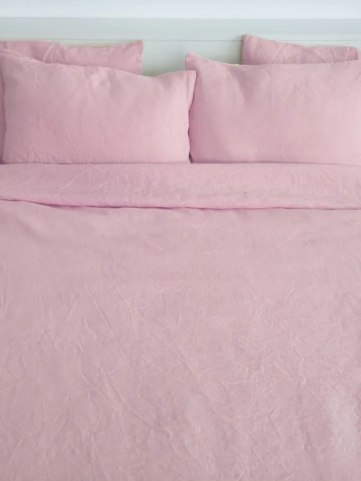 Sakura pink linen duvet cover / 1 duvet cover / Softened linen / Pink comforter cover / Rose quilt cover / Coconut buttons / Ribbon ties