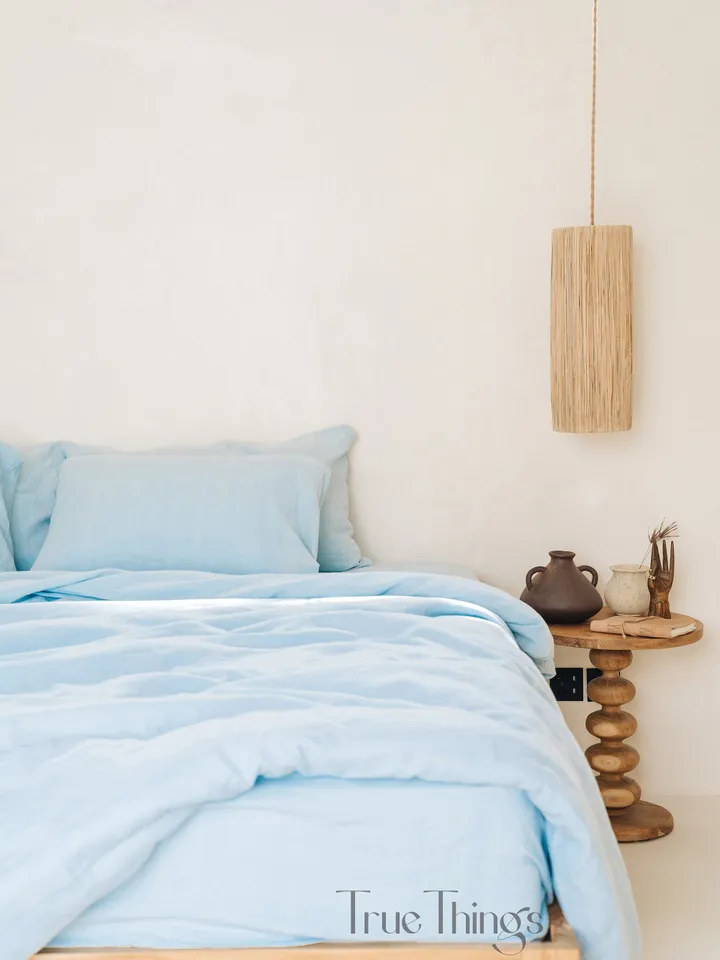 Sky blue linen duvet cover / 1 duvet cover / Softened linen / Light blue comforter cover / Quilt cover / Coconut buttons / Ribbon ties