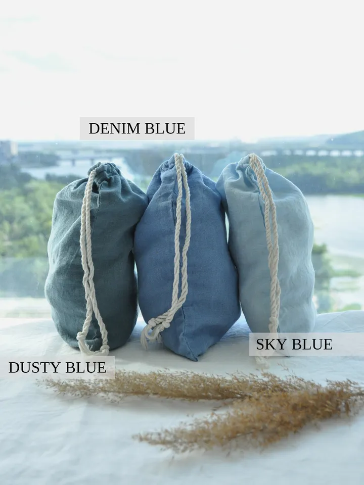 Zero waste linen bag / Bags set / Reusable washable food storage / Eco-friendly organic pocket / Natural bread drawstring bag / Vegan gift
