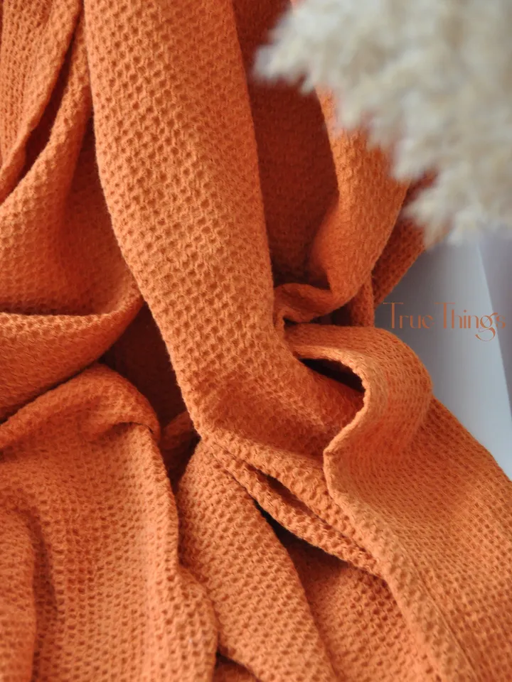 READY TO SHIP / Rust waffle linen coverlet / Softened linen / Heavy weight / TwinXL, Queen size orange bed cover