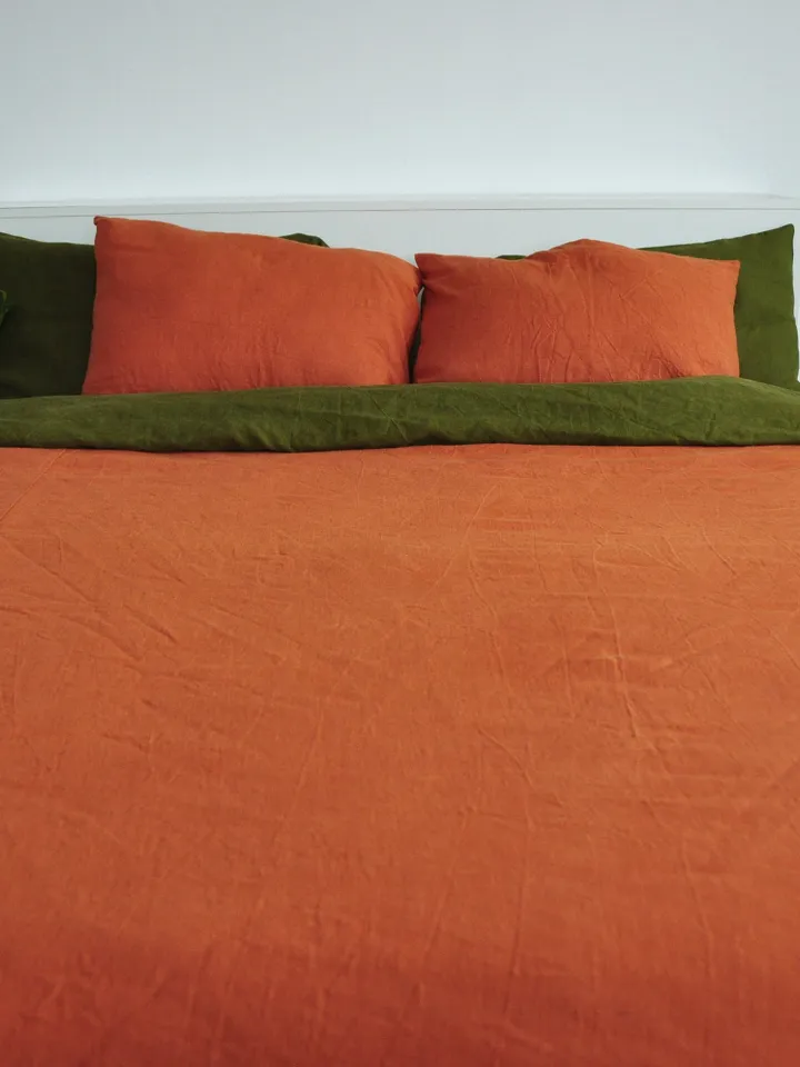 READY TO SHIP / Burnt orange linen coverlet / Medium weight linen / Linen throw blanket / Linen bed cover / Queen, King bed throw blanket