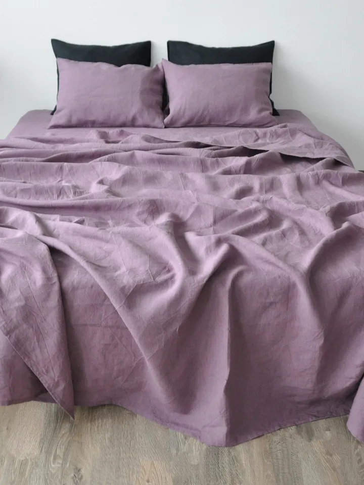 Mauve linen fitted sheet / 1 Fitted sheet / Softened linen sheet / Stonewashed linen / Linen bedsheet /