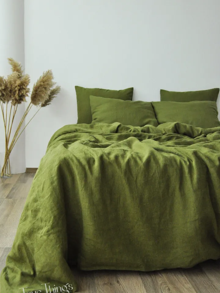 Olive linen pillow cover / Softened Linen pillowcase / Standard, Queen, King, Custom size pillow case in Olive / Envelope closure type