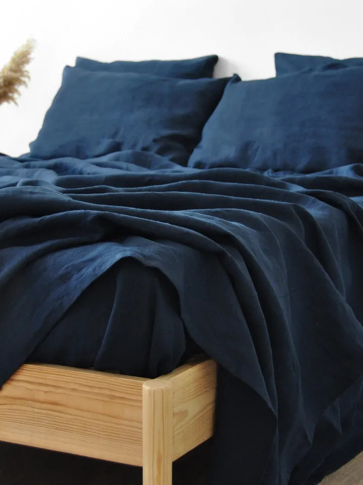 Navy linen flat sheet / 1 Flat sheet / Softened linen sheet / Stonewashed linen / Linen bedsheet / Farmhouse decor