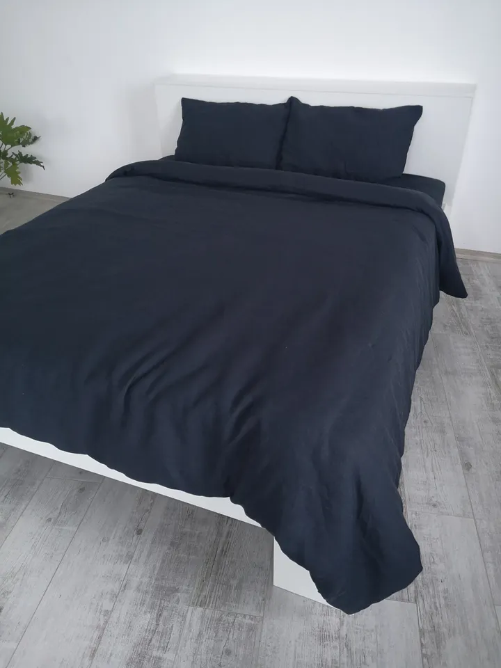 Charcoal linen duvet cover / 1 duvet cover / Softened linen / Washed black comforter cover / Quilt cover / Coconut buttons / Ribbon ties