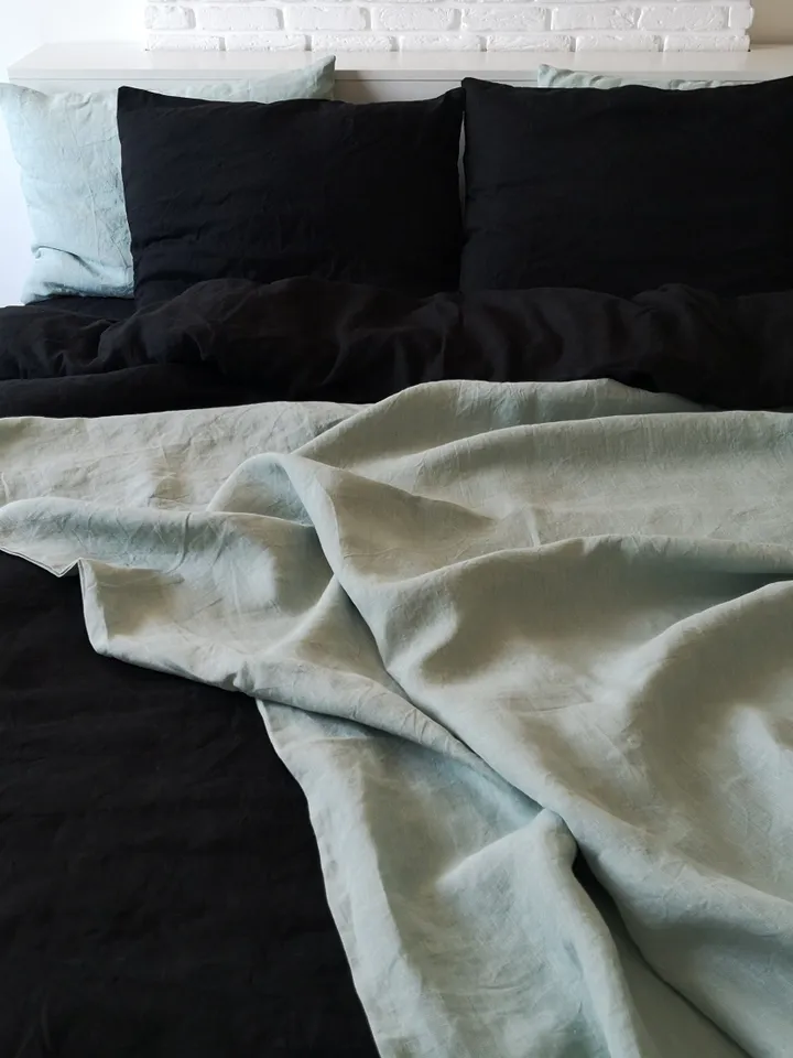 READY TO SHIP / Sea glass single layered linen coverlet / Softened linen / Heavy weight / Custom size bed throw / Blue blanket