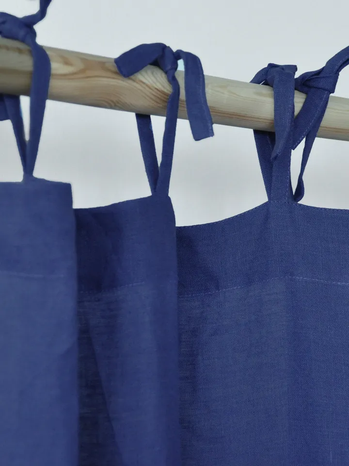 Indigo linen curtains / 2 panels / Stonewashed linen curtains / Medium weight linen / Rod pocket hanging type & other / Custom size