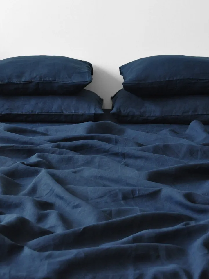 Navy linen flat sheet / 1 Flat sheet / Softened linen sheet / Stonewashed linen / Linen bedsheet / Farmhouse decor