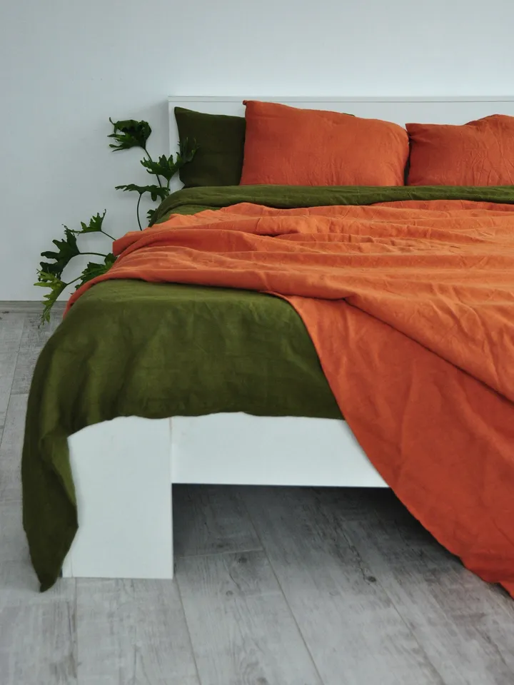 READY TO SHIP / Burnt orange linen coverlet / Medium weight linen / Linen throw blanket / Linen bed cover / Queen, King bed throw blanket