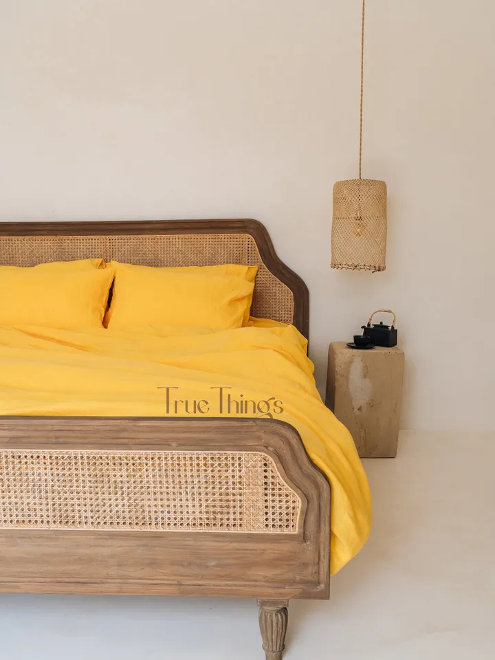 Bright yellow linen bedding set / 1 Duvet cover + 2 Pillowcases / Softened linen bedding / Comforter cover set / Quilt cover set